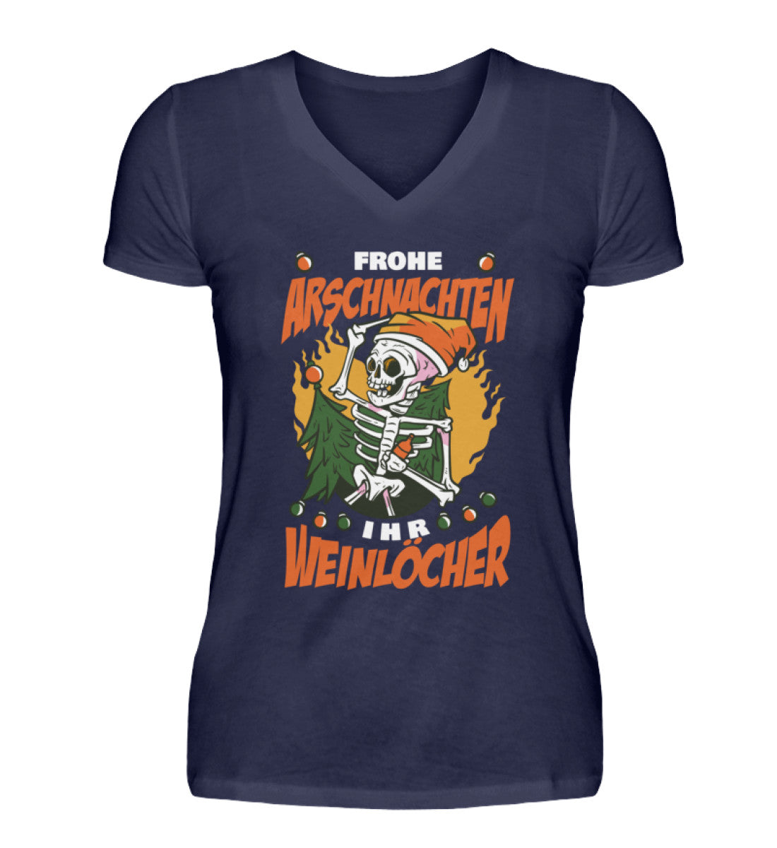 Frohe Arschnachten - Weinlöcher Skelett - V-Neck Damenshirt