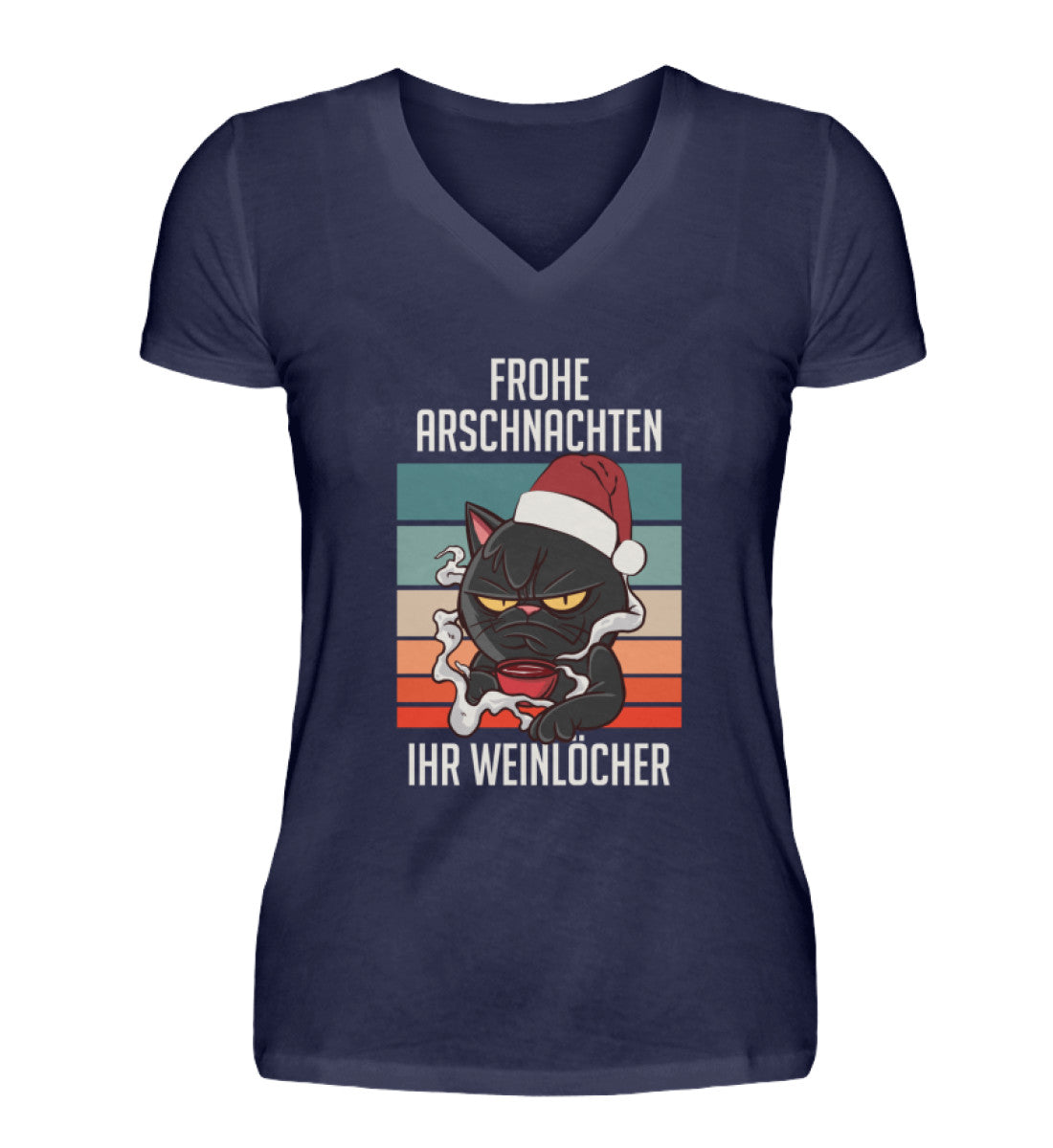 Frohe Arschnachten ihr Weinlöcher Katze - V-Neck Damenshirt
