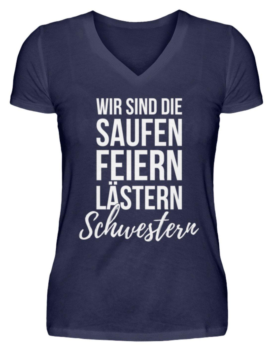 Saufen Feiern Lästern Schwestern - V-Neck Damenshirt