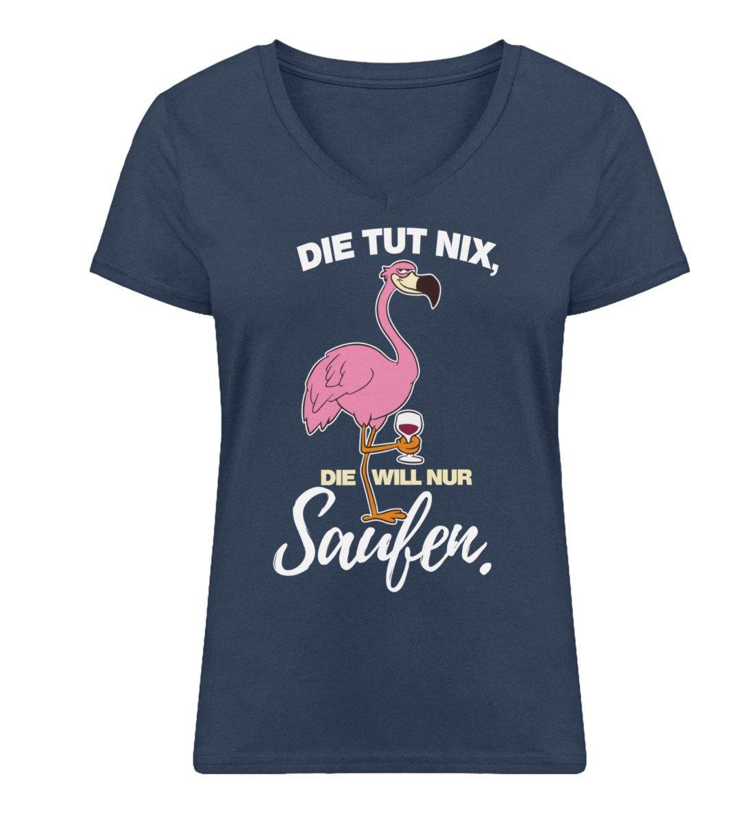Flamingo - Die tut nix, die will Saufen - Damen Premium Organic V-Neck T-Shirt ST/ST