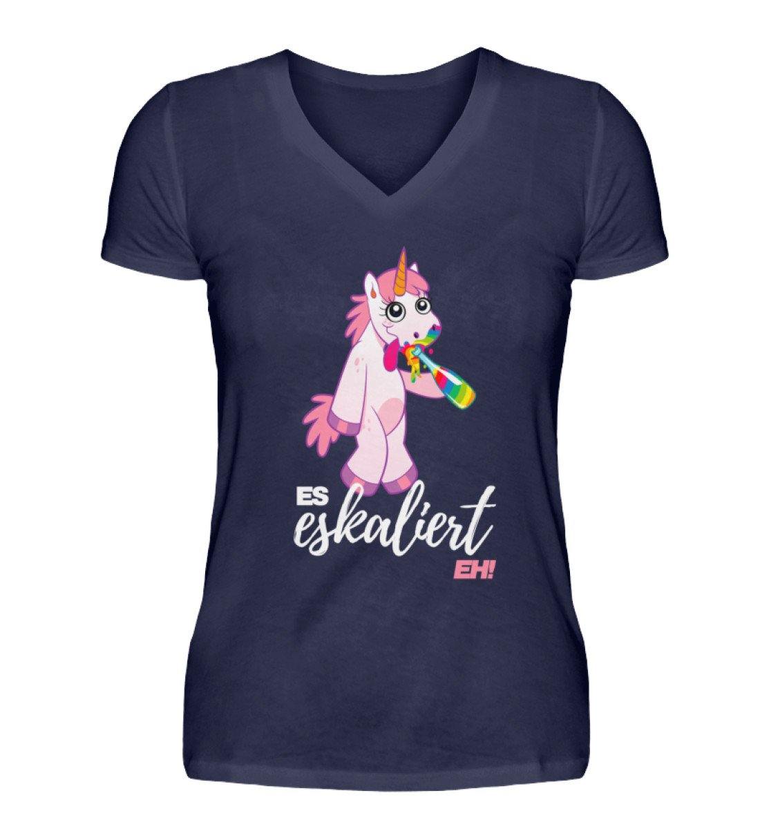 Einhorn - Es eskaliert eh. - V-Neck Damenshirt