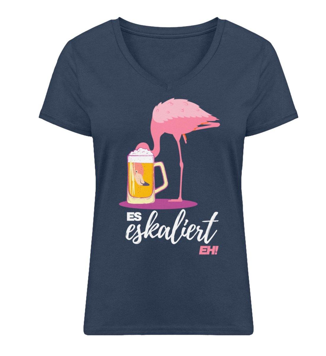 Flamingo - Es eskaliert eh. - Damen Premium Organic V-Neck T-Shirt ST/ST