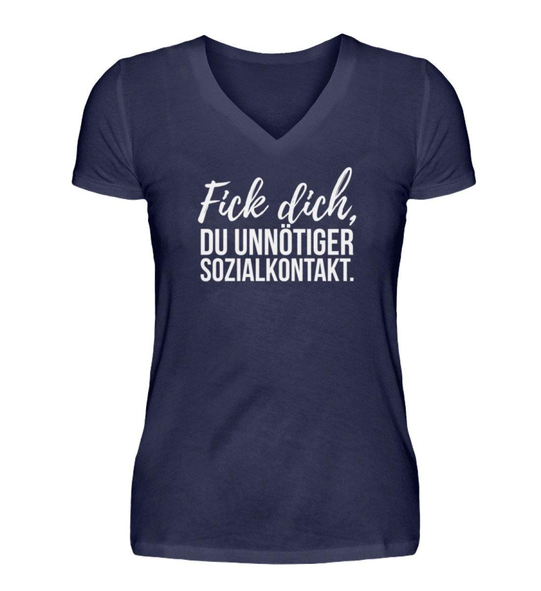 F!ck dich, du unnötiger Sozialkontakt - V-Neck Damenshirt