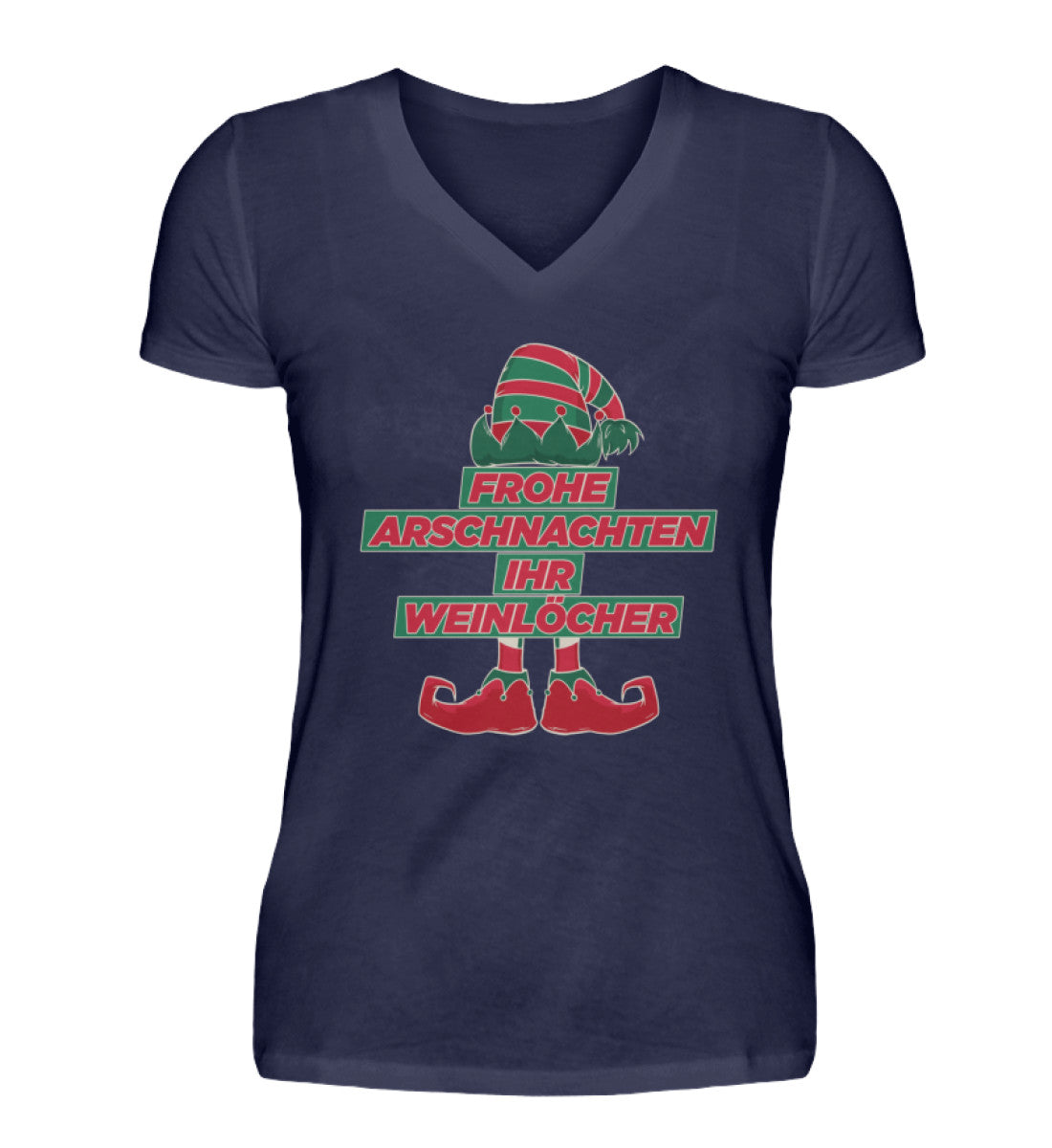 Frohe Arschnachten - Weinlöcher Elf - V-Neck Damenshirt