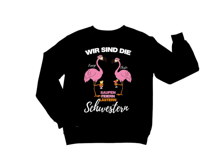 SAUFEN FEIERN LÄSTERN SCHWESTERN | FLAMINGO SHIRT MIT DEINEM NAMEN & DEINEM GETRÄNK| PARTY T-SHIRT INDIVIDUALISIERBAR/PERSONALISIERBAR