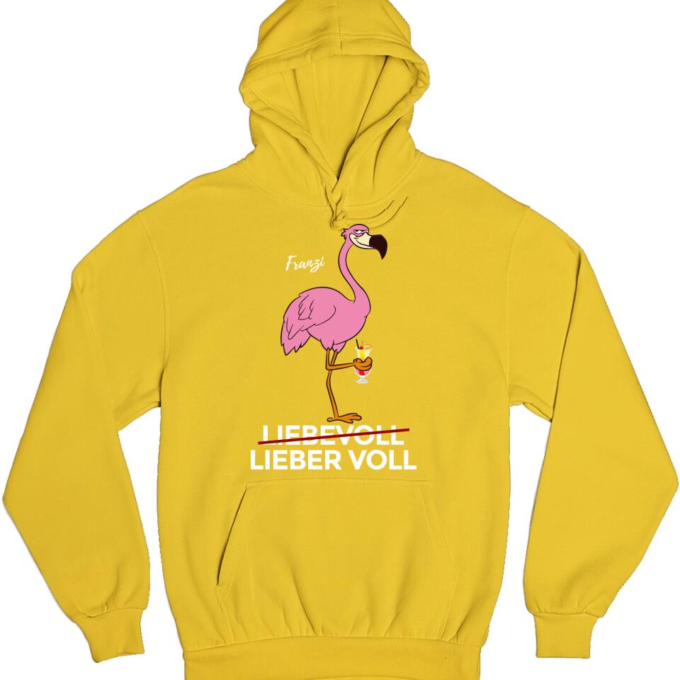 Liebevoll - Lieber Voll - Flamingo T-Shirt - personalisierbar mit deinem Namen & deinem Drink