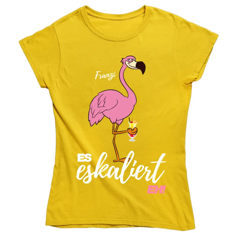 Es Eskaliert Eh - Party Name/Wunschname - Flamingo Shirt mit Deinem Namen - Party T-Shirt Individualisierbar/Personalisierbar - Words on Shirts