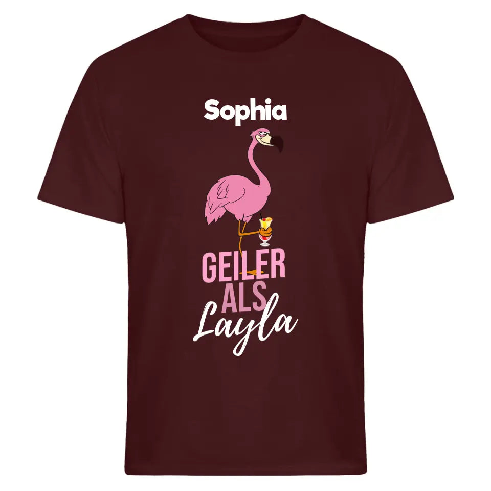 GEILER ALS LAYLA | FLAMINGO SHIRT MIT DEINEM NAMEN & DEINEM GETRÄNK| PARTY T-SHIRT INDIVIDUALISIERBAR/PERSONALISIERBAR - SH