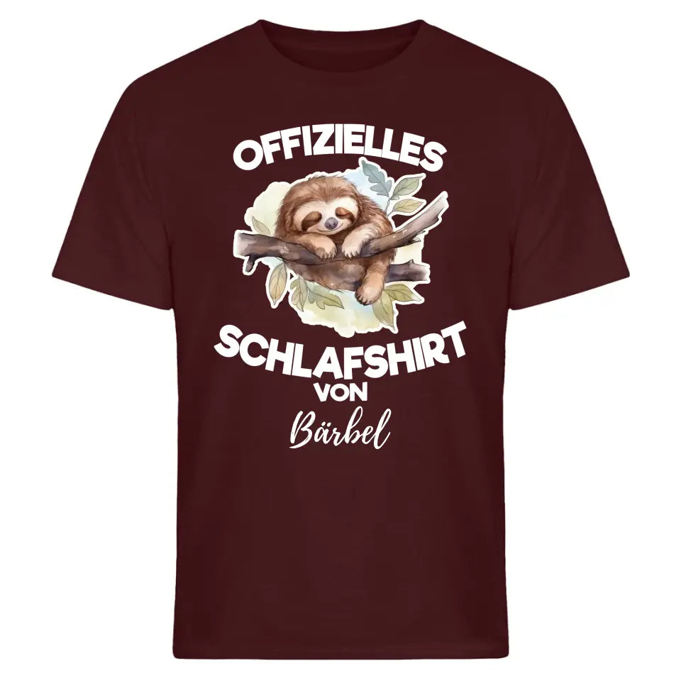 Offizielles Schlafshirt von ... - T-Shirt mit deinem Namen - personalisierbar - Damen, Herren & Kinder - mit Name - Faultier, Panda, Katze & Hund - Aquarell Wasserfarben Motive