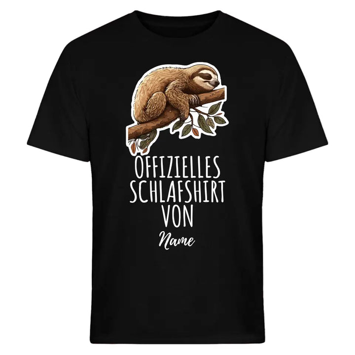 Personalisiertes offizielles Schlafshirt - Wähle dein Motiv: Faultier, Panda, Katze, Hund - Für Damen, Herren & Kinder- Words on Shirts