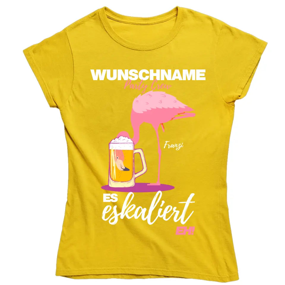 Es Eskaliert Eh - Party Crew Name/Wunschname Flamingo Shirt mit Deinem Namen - Party T-Shirt Individualisierbar/Personalisierbar