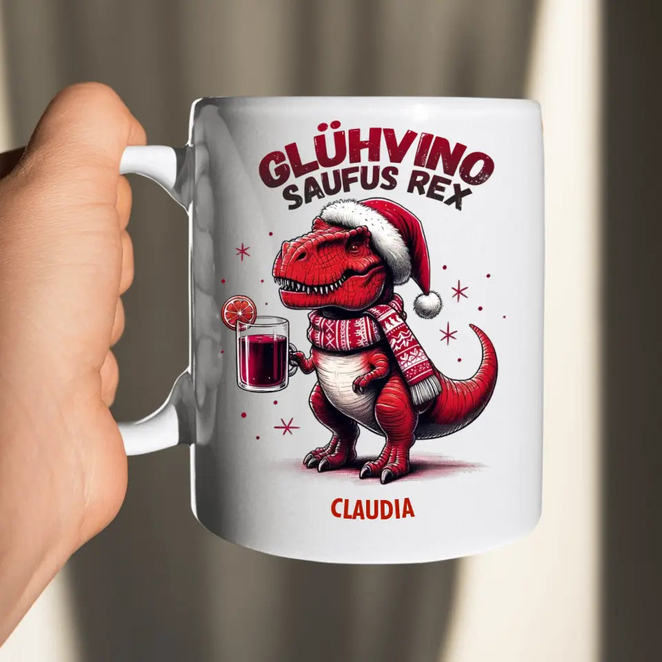 Glühvino-Saufus-Rex - Dino Glühwein Weihnachten & Weihnachtsmarkt Tasse - personalisierbar mit Name - Words on Shirts