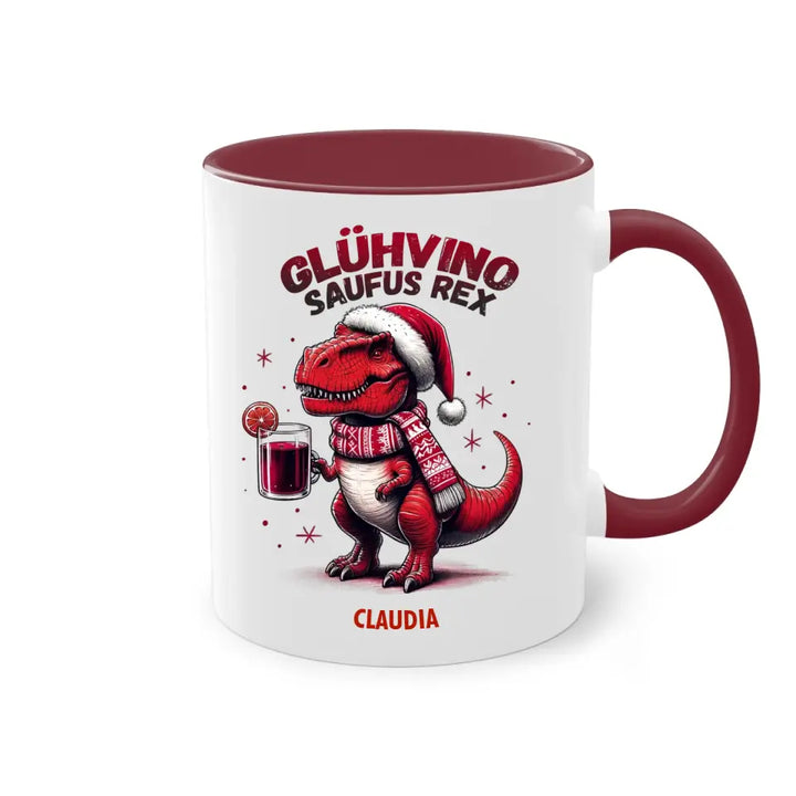 Glühvino-Saufus-Rex - Dino Glühwein Weihnachten & Weihnachtsmarkt Tasse - personalisierbar mit Name