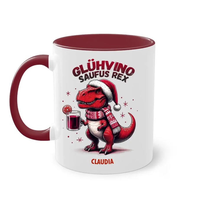 Glühvino-Saufus-Rex - Dino Glühwein Weihnachten & Weihnachtsmarkt Tasse - personalisierbar mit Name