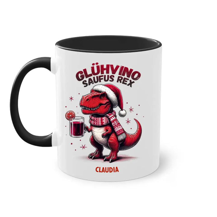 Glühvino-Saufus-Rex - Dino Glühwein Weihnachten & Weihnachtsmarkt Tasse - personalisierbar mit Name