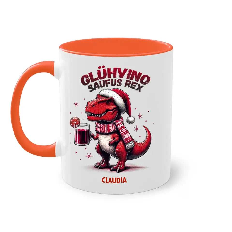 Glühvino-Saufus-Rex - Dino Glühwein Weihnachten & Weihnachtsmarkt Tasse - personalisierbar mit Name