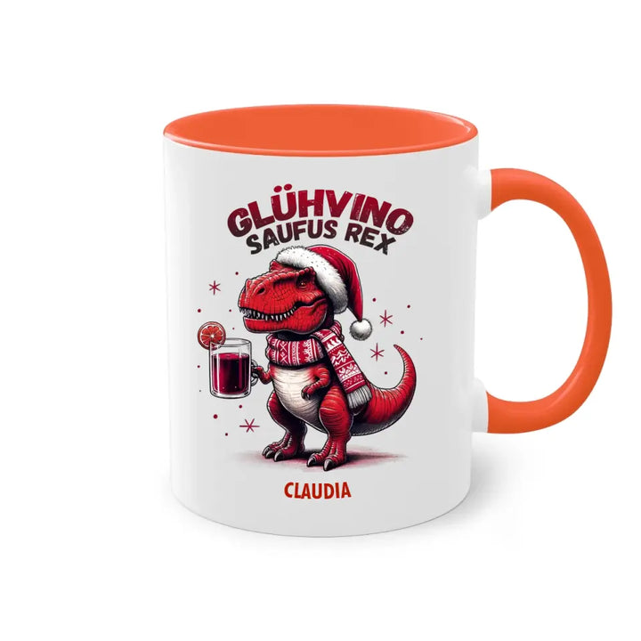 Glühvino-Saufus-Rex - Dino Glühwein Weihnachten & Weihnachtsmarkt Tasse - personalisierbar mit Name