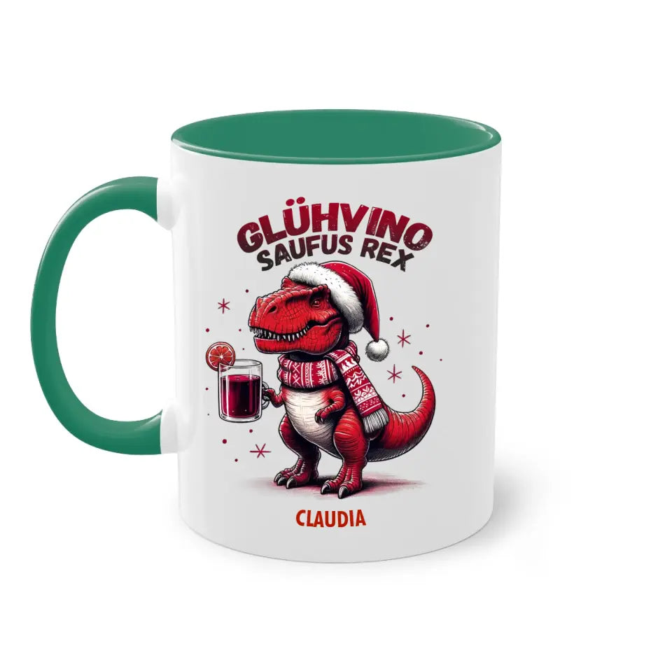 Glühvino-Saufus-Rex - Dino Glühwein Weihnachten & Weihnachtsmarkt Tasse - personalisierbar mit Name