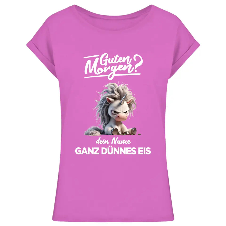 Guten Morgen - Ganz dünnes Eis - T-Shirt - Hoodie - Nachthemd - personalisierbare Tasse mit Name - Faultier, Einhorn, Pinguin, Bär