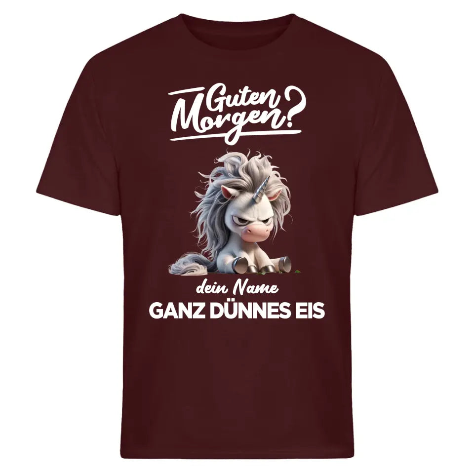 Guten Morgen - Ganz dünnes Eis - T-Shirt - Hoodie - Nachthemd - personalisierbare Tasse mit Name - Faultier, Einhorn, Pinguin, Bär