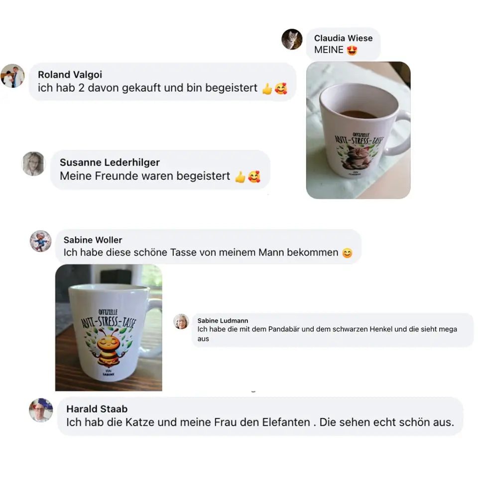 Offizielle Anti-Stress-Tasse - personalisierbar mit Name und chilligen Tieren - Geschenk Edition mit 2 Namen (von & für)