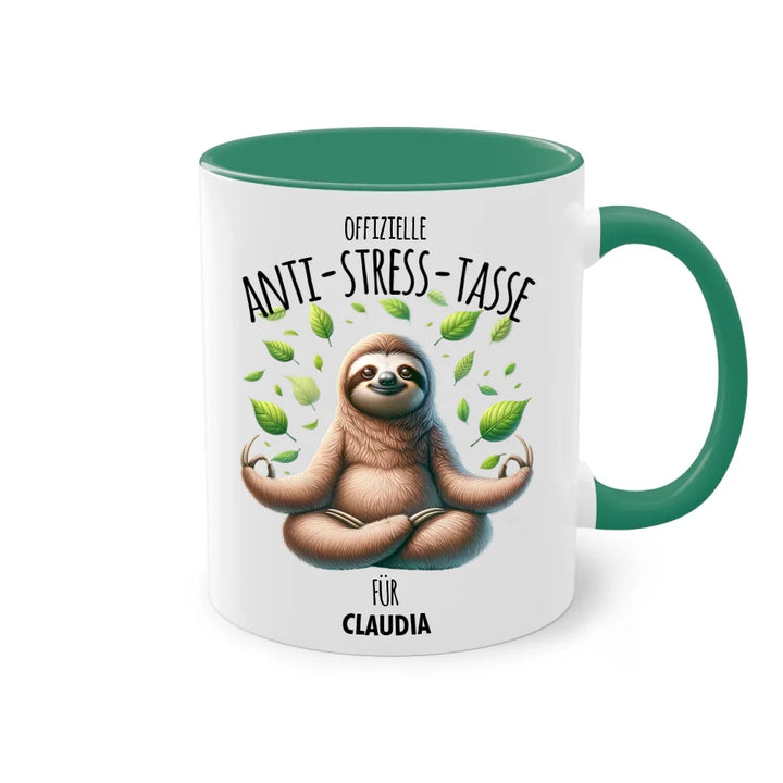 Offizielle Anti-Stress-Tasse - personalisierbar mit Name und chilligen Tieren - Geschenk Edition mit 2 Namen (von & für)