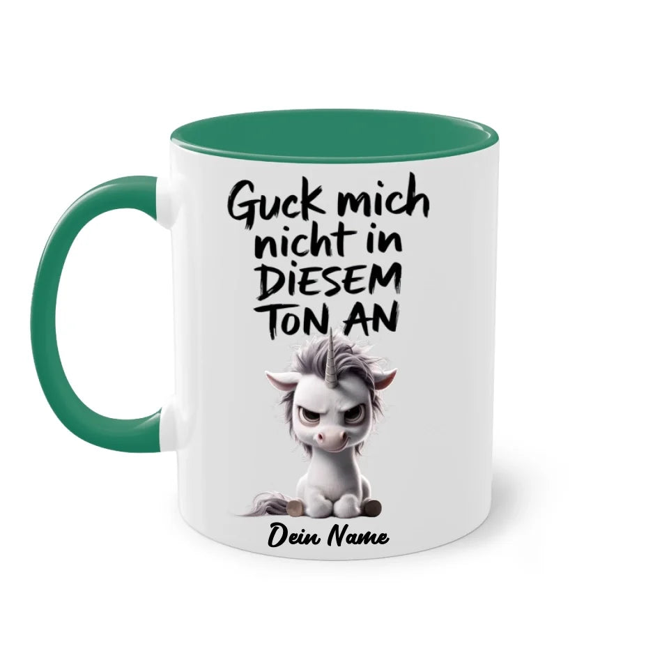 Guck mich nicht in diesem Ton an - Tasse mit muffeligen Tieren - personalisiert mit Name