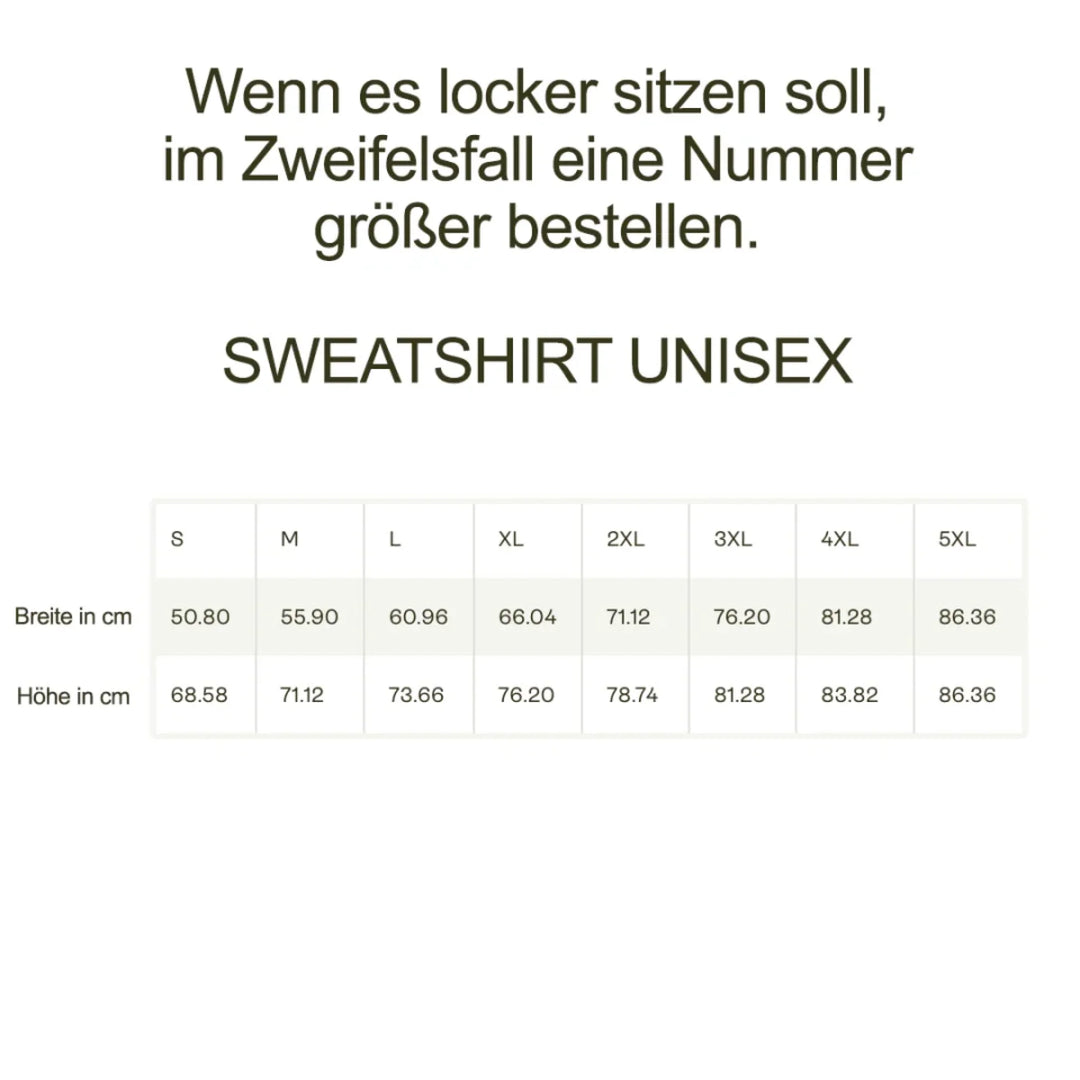 größentabelle sweatshirt Gildan 1800