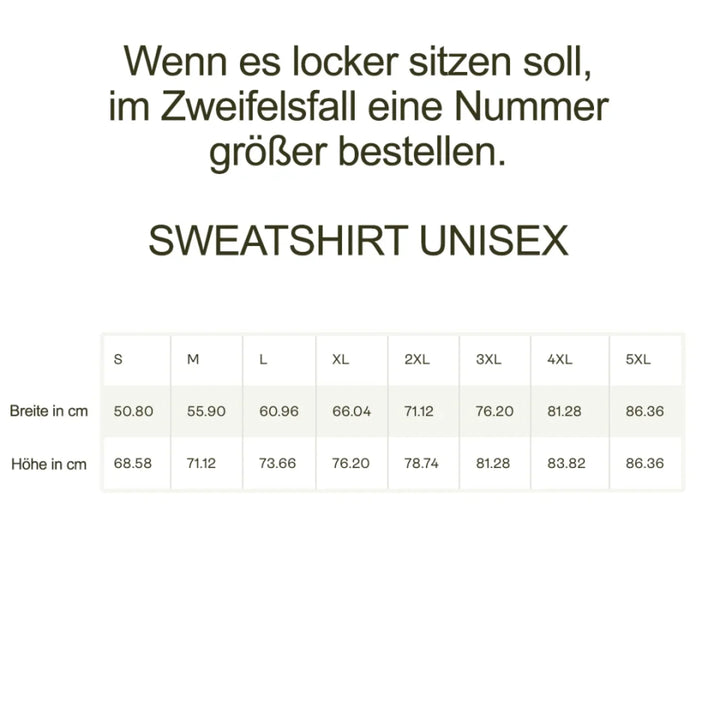 größentabelle sweatshirt Gildan 1800