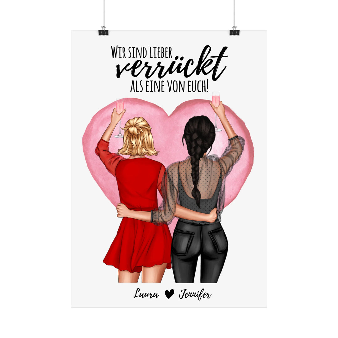Beste Freundin / Schwester Poster mit Getränk & Spruch – Outfit und Namen personalisierbar – ohne Rahmen