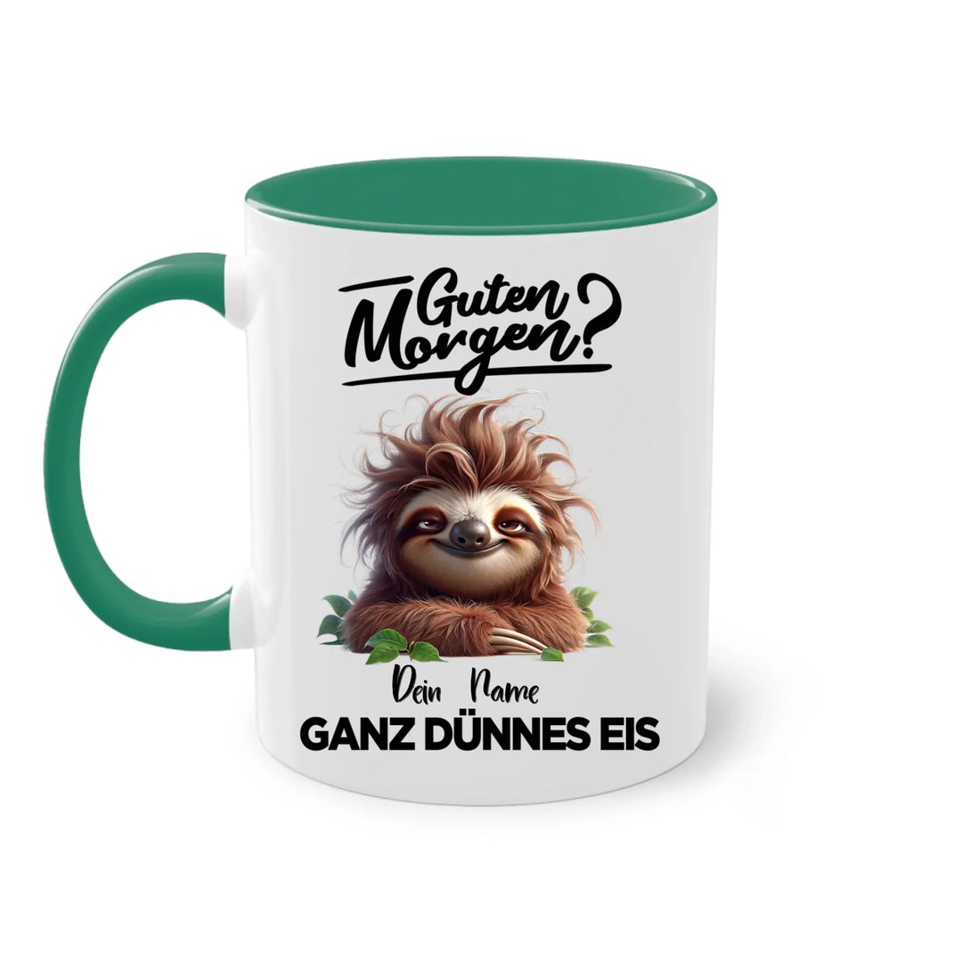 Guten Morgen - Ganz dünnes Eis - Tasse - personalisierbare Tasse mit Name - Faultier, Einhorn, Pinguin, Bär - Words on Shirts