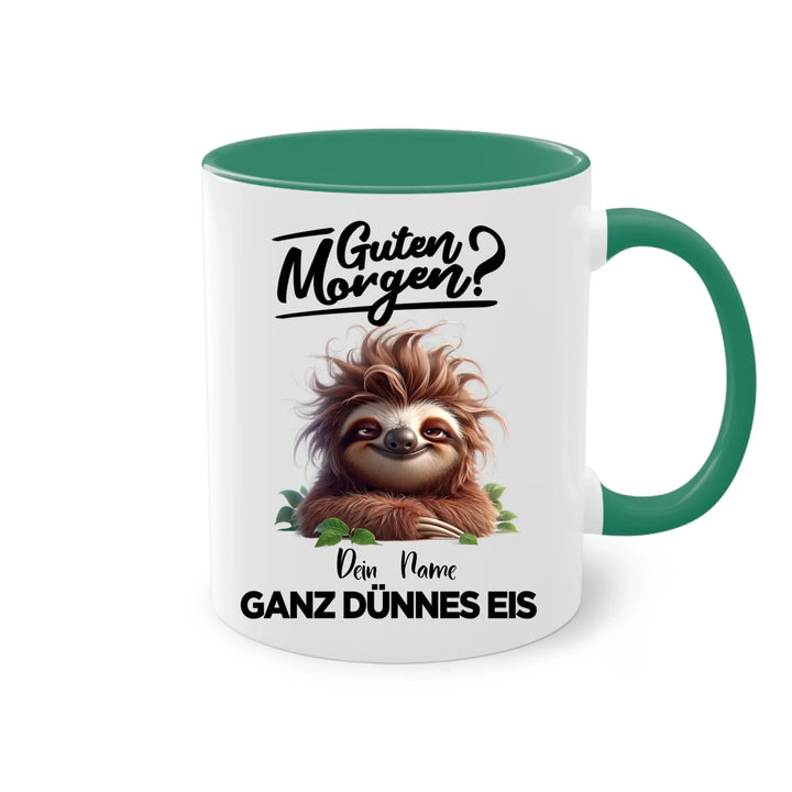 Guten Morgen - Ganz dünnes Eis - Tasse - personalisierbare Tasse mit Name - Faultier, Einhorn, Pinguin, Bär - Words on Shirts