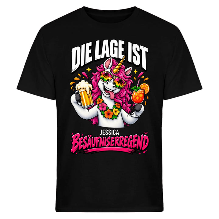 Schwarzes T-Shirt mit Einhorn-Motiv und personalisiertem Namen