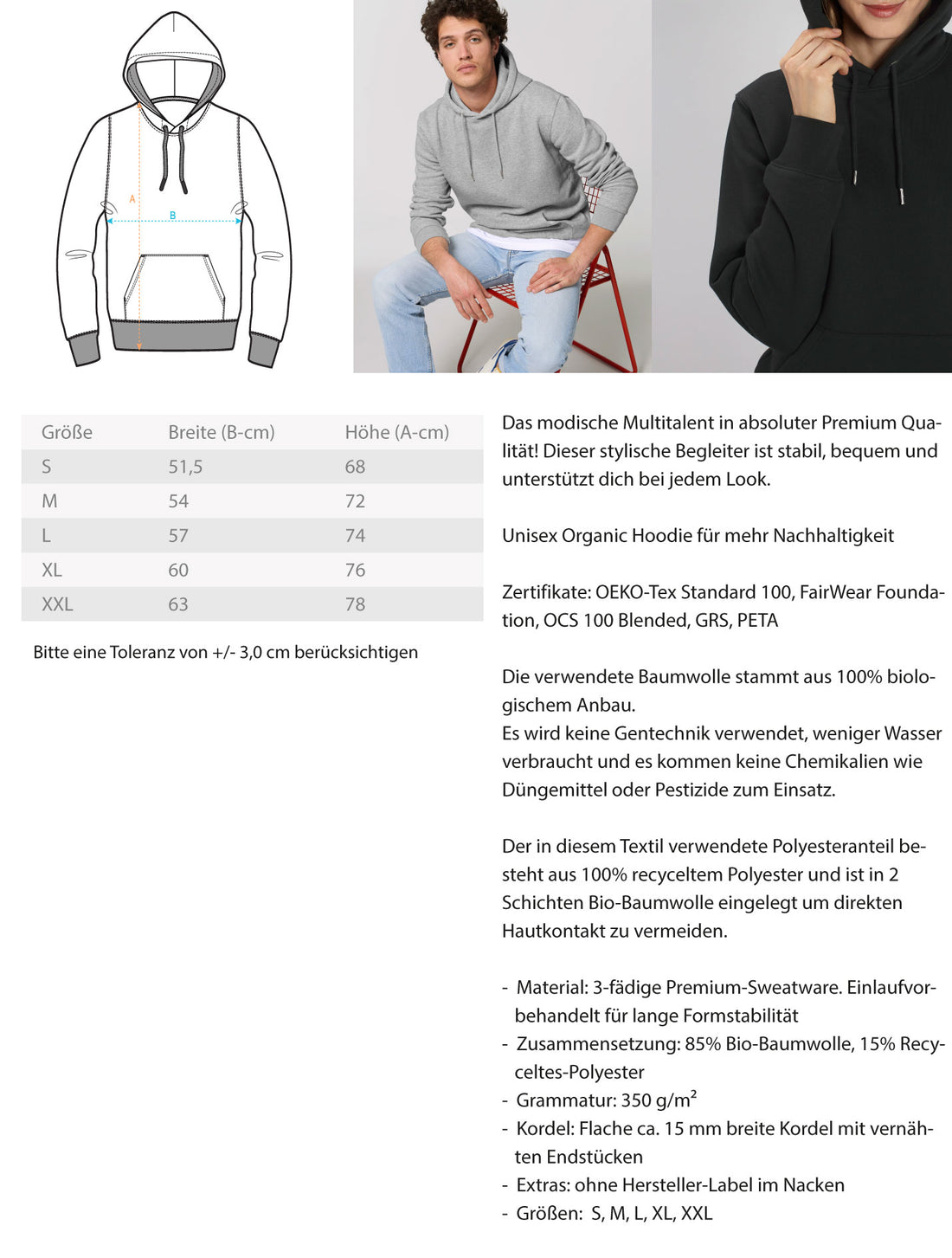 Words on Shirts - Premium Hoodie Strick  - Unisex Organic Hoodie