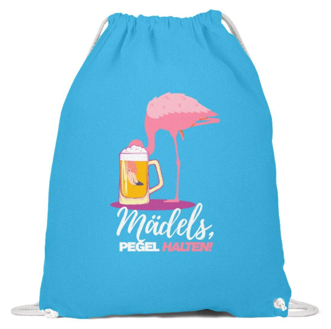 Mädels, Pegel halten  - Flamingo  - Baumwoll Gymsac - Words on Shirts Sag es mit dem Mittelfinger Shirts Hoodies Sweatshirt Taschen Gymsack Spruch Sprüche Statement