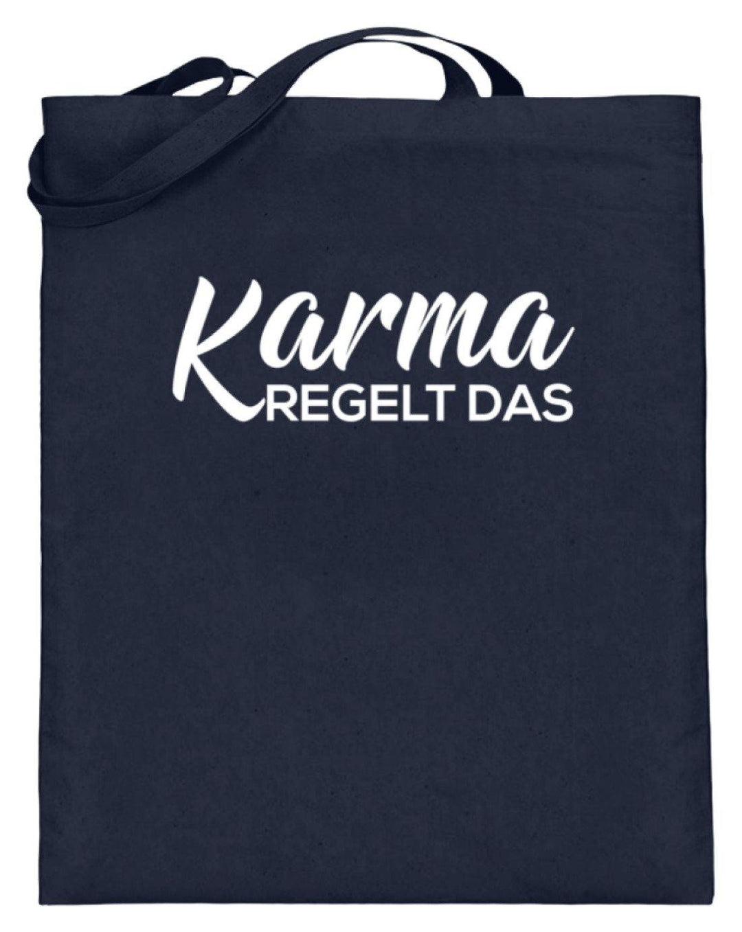 Karma regelt das - Words on Shirts  - Jutebeutel (mit langen Henkeln) - Words on Shirts Sag es mit dem Mittelfinger Shirts Hoodies Sweatshirt Taschen Gymsack Spruch Sprüche Statement