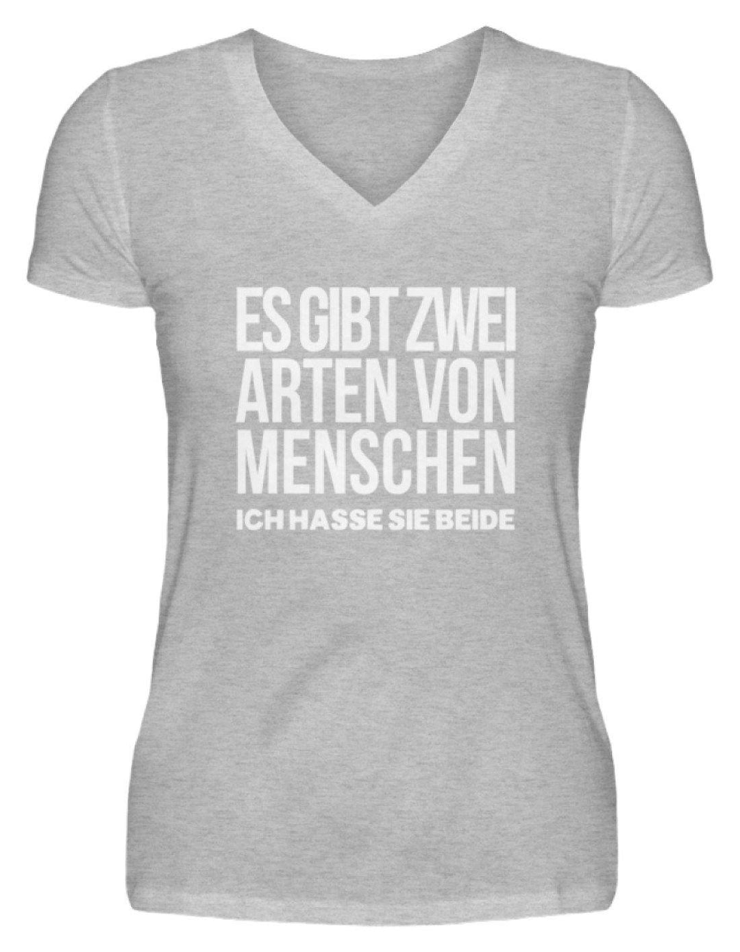 2 Arten Menschen - Words on Shirts  - V-Neck Damenshirt - Words on Shirts Sag es mit dem Mittelfinger Shirts Hoodies Sweatshirt Taschen Gymsack Spruch Sprüche Statement