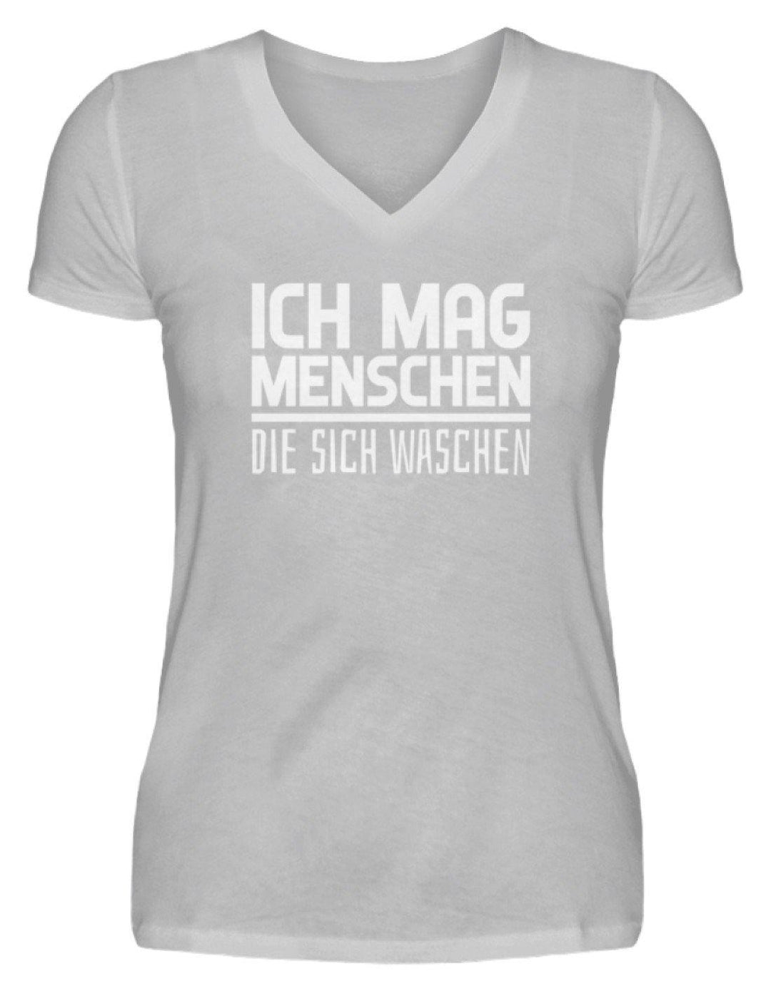 Ich mag Menschen - Words on Shirts  - V-Neck Damenshirt - Words on Shirts Sag es mit dem Mittelfinger Shirts Hoodies Sweatshirt Taschen Gymsack Spruch Sprüche Statement