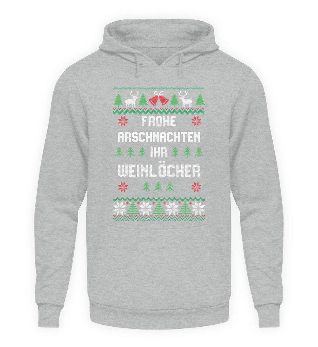 Frohe Arschnachten - Words on Shirts  - Unisex Kapuzenpullover Hoodie - Words on Shirts Sag es mit dem Mittelfinger Shirts Hoodies Sweatshirt Taschen Gymsack Spruch Sprüche Statement