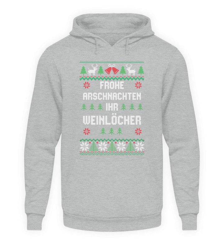 Frohe Arschnachten - Words on Shirts  - Unisex Kapuzenpullover Hoodie - Words on Shirts Sag es mit dem Mittelfinger Shirts Hoodies Sweatshirt Taschen Gymsack Spruch Sprüche Statement