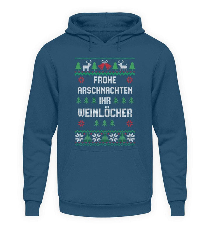 Frohe Arschnachten - Words on Shirts  - Unisex Kapuzenpullover Hoodie - Words on Shirts Sag es mit dem Mittelfinger Shirts Hoodies Sweatshirt Taschen Gymsack Spruch Sprüche Statement