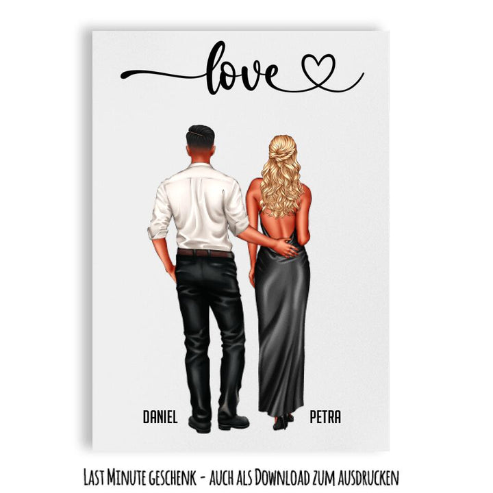 Paar in Anzug & Kleid | individualisiertes Geschenk | Jahrestag, Valentinstag & Geburtstag | Poster