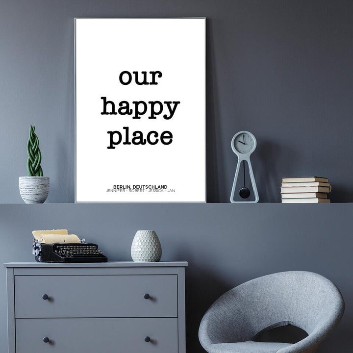 Our Happy Place | personalisierbares Poster mit Namen & Wohnort | Geschenk für Paare, Familie, Jahrestag, Valentinstag