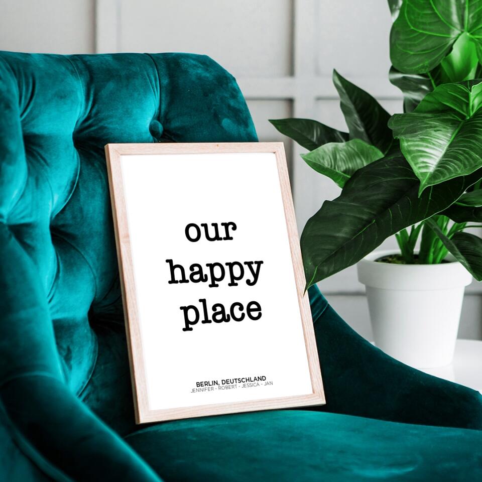 Our Happy Place | personalisierbares Poster mit Namen & Wohnort | Geschenk für Paare, Familie, Jahrestag, Valentinstag