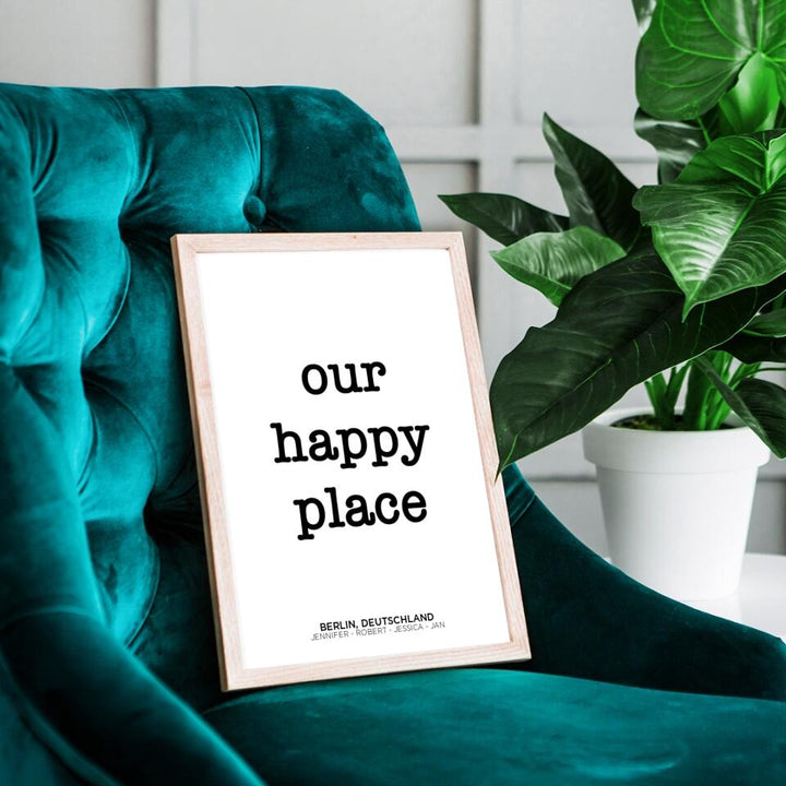 Our Happy Place | personalisierbares Poster mit Namen & Wohnort | Geschenk für Paare, Familie, Jahrestag, Valentinstag