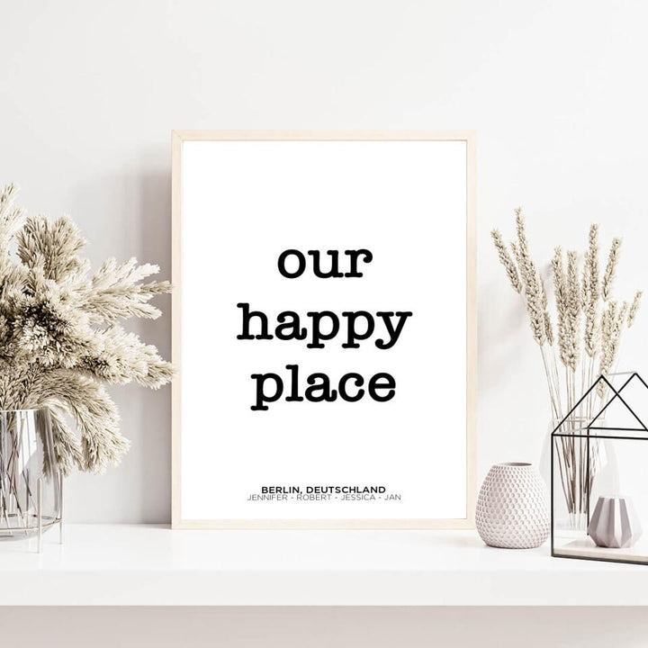 Our Happy Place | personalisierbares Poster mit Namen & Wohnort | Geschenk für Paare, Familie, Jahrestag, Valentinstag