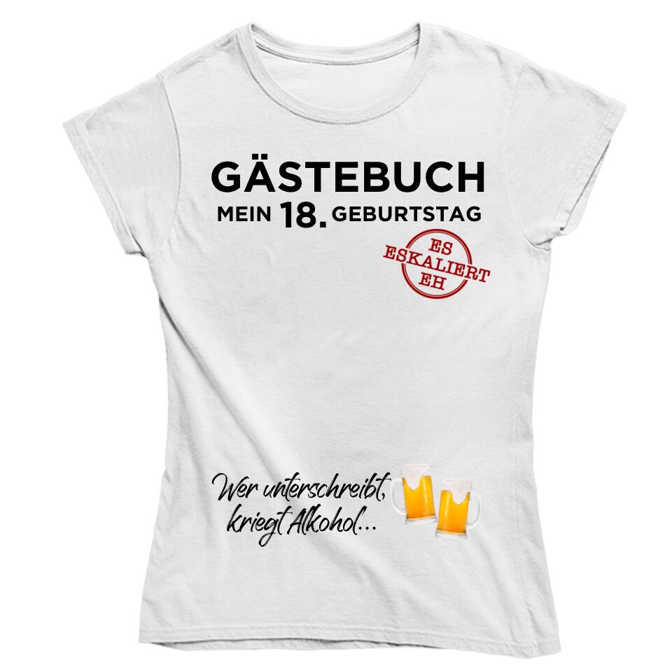 Gästebuch Shirt |Alter & Getränk individualisierbar | Party Shirt individualisierbar/personalisierbar | Es eskaliert eh