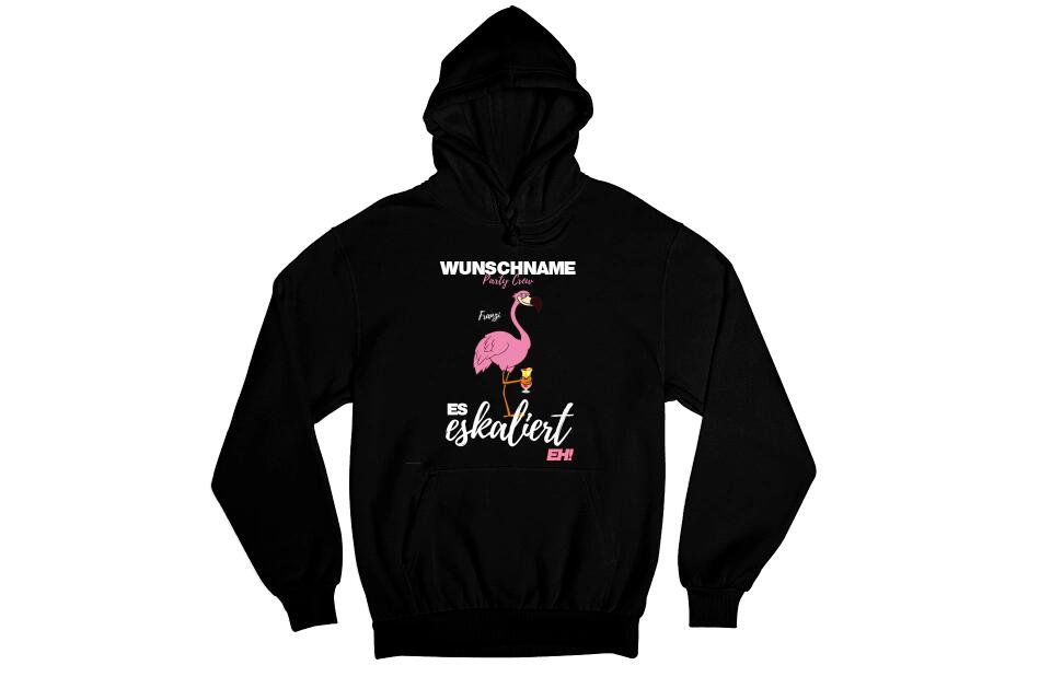 Es Eskaliert Eh | Party Crew Name/Wunschname | Flamingo Shirt mit Deinem Namen & Drink | Party T-Shirt Individualisierbar/Personalisierbar
