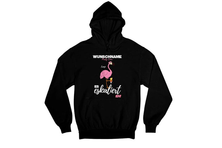 Es Eskaliert Eh | Party Crew Name/Wunschname | Flamingo Shirt mit Deinem Namen & Drink | Party T-Shirt Individualisierbar/Personalisierbar