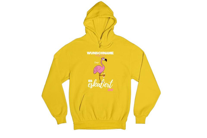 Es Eskaliert Eh | Party Crew Name/Wunschname | Flamingo Shirt mit Deinem Namen & Drink | Party T-Shirt Individualisierbar/Personalisierbar